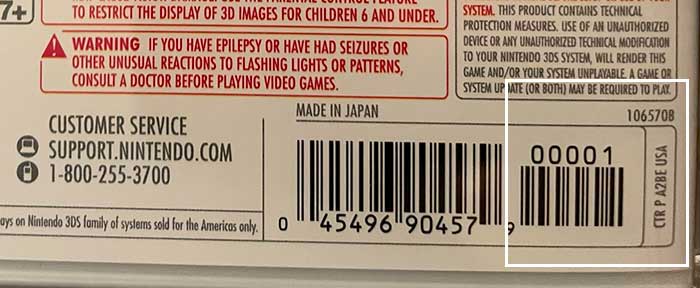 Pokemon UltraMoon manufacturing and product info, highlighting the satellite and product codes.