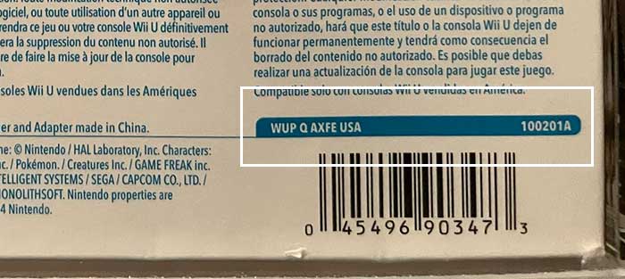Boxed Wii U game bundle has locale text and product code, but no satellite code